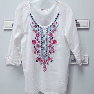 Johnny Was SZ MD Embroidered Blouse